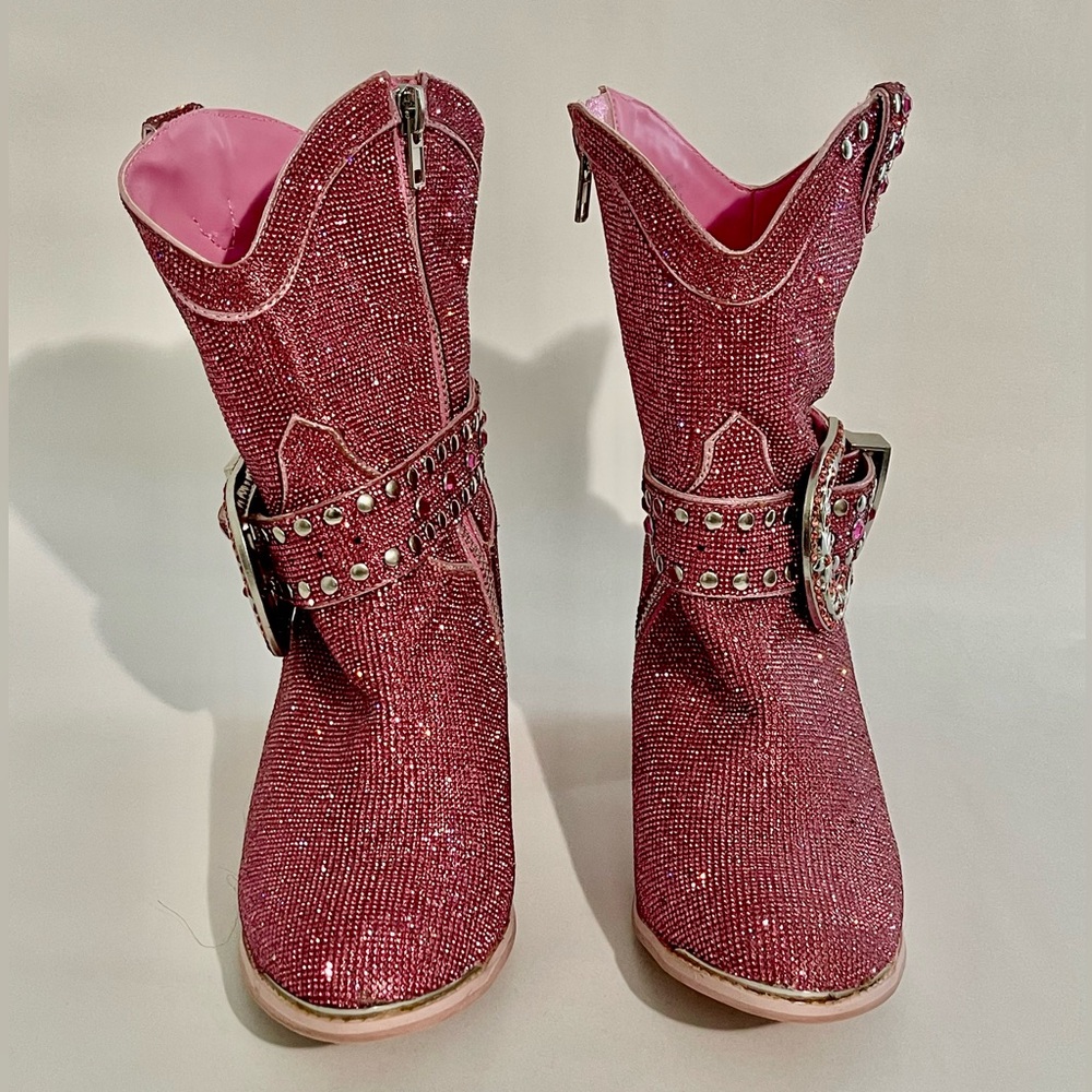 Dolls Kill Pink Rhinestone Ankle Boots with Studded Buckle